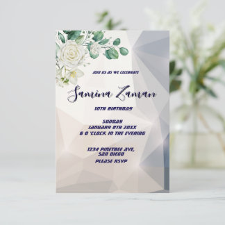 Elegante weiße Rose Blumen 10. Geburtstag Einladung