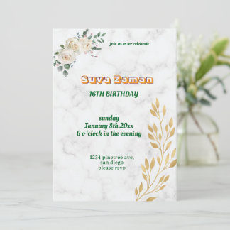 Elegante weiße Rose Blumen 16. Geburtstag Einladung