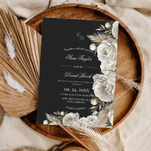 Elegante weiße Rose Boho-Hochzeit Einladung