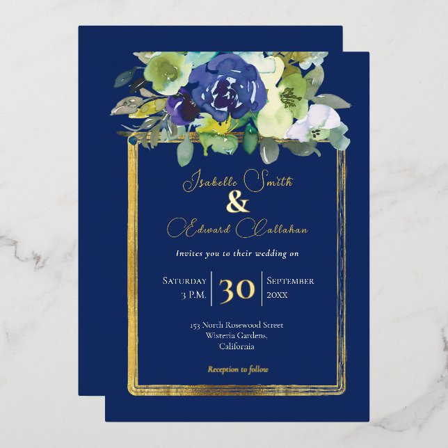 Elegante, weiße Rose Folieneinladung (Vorderseite/Rückseite)