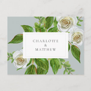 Elegante weiße Rose Greenery Salbei-Website Hochze Postkarte