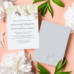 Elegante weiße Rose Klassik Traditionell Einladung