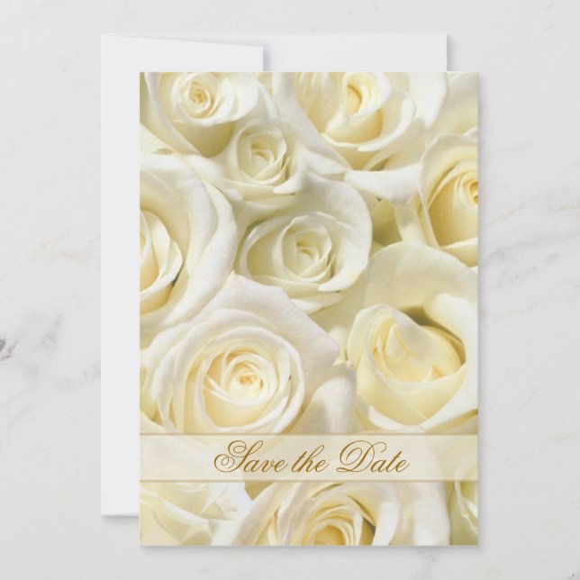 Elegante, weiße Rose Save the Date Einladung (Vorderseite)