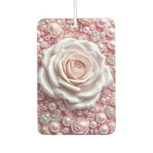 Elegante weiße Rose und funkelnde rosa Perlen Autolufterfrischer