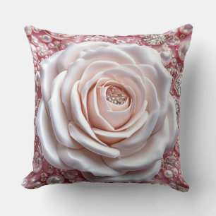 Elegante weiße Rose und funkelnde rosa Perlen Kissen