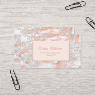 Elegante weiße Roségold-Marmor-Hochzeitsplanerin Visitenkarte