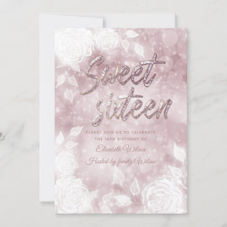 Elegante, weiße Rosen, 16 . Geburtstag Einladung