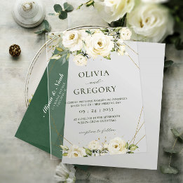 Elegante weiße Rosen-Acryl-Hochzeitseinladung Acryleinladungen