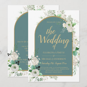 Elegante weiße Rosen All-in-1 Hochzeitseinladung m Einladung