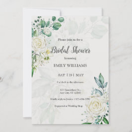 Elegante weiße Rosen Aquarell Brautparty Einladung