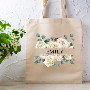 Elegante weiße Rosen Brautjungfer benutzerdefinier Tragetasche