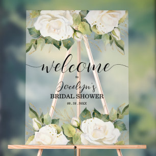 Elegante weiße Rosen Brautparty Willkommen Acrylschild
