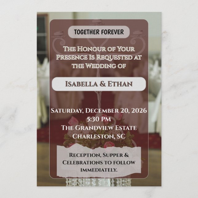 Elegante weiße Rosen-Empfangstische klassische Hoc Einladung (Vorderseite)