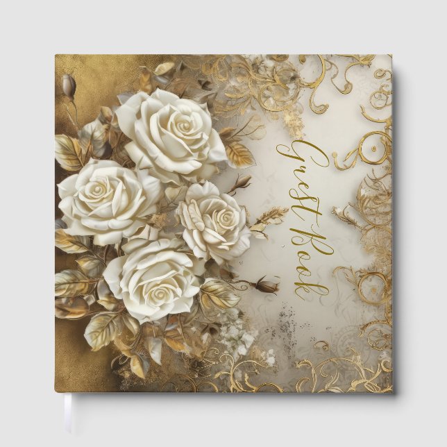 Elegante weiße Rosen  Gästebuch (Vorderseite)