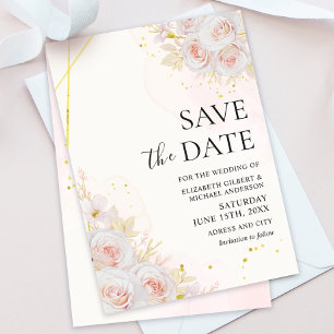 Elegante weiße Rosen Hochzeit retten die Daten Einladung