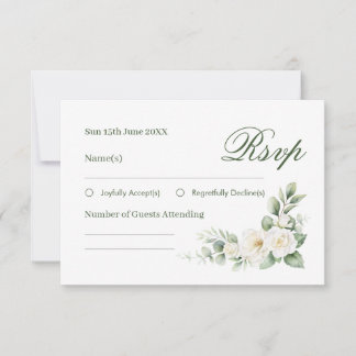 Elegante weiße Rosen-Hochzeit-RSVP-Karte RSVP Karte