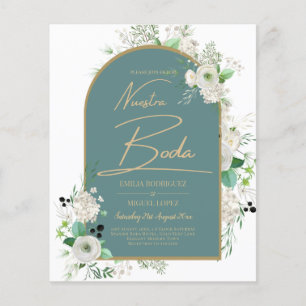 Elegante weiße Rosen Nuestra Boda Spanische Hochze Flyer