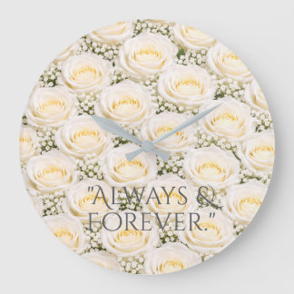 Elegante weiße Rosen personalisierte Blumen-Uhr Große Wanduhr