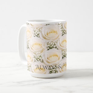 Elegante weiße Rosen personalisierte Namens-Tasse Kaffeetasse