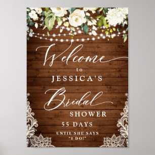 Elegante weiße Rosen Spitze rustikale Holz Hochzei Poster