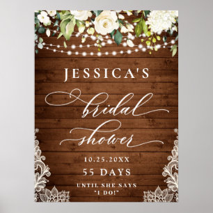Elegante weiße Rosen Spitze rustikale Holz Hochzei Poster