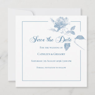 Elegante weiße Rosen staubblaue Blumenelemente Hoc Save The Date