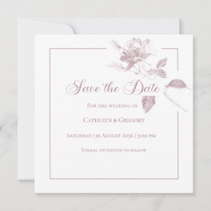 Elegante weiße Rosen Staubig rosa Blumenhochzeit Save The Date