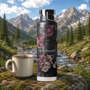 Elegante Weiße Rosenblüten in Moody-Optik Trinkflasche