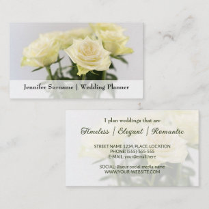 Elegante weiße Rosenblüten klassischer Hochzeitspl Visitenkarte