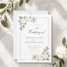Elegante weiße Salbei-Rosé-Blumen-Hochzeitseinladu