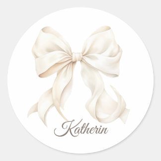 Elegante weiße Schleife Baby Shower Klassischer ru Runder Aufkleber