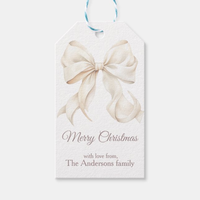 Elegante weiße Schleife Frohe Weihnachten  Geschenkanhänger (Vorderseite)