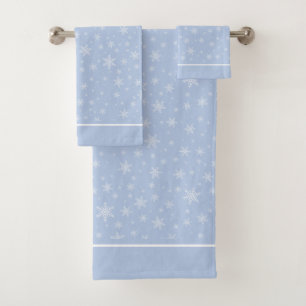 Elegante weiße Schneeflocken auf Light Blue Badhandtuch Set