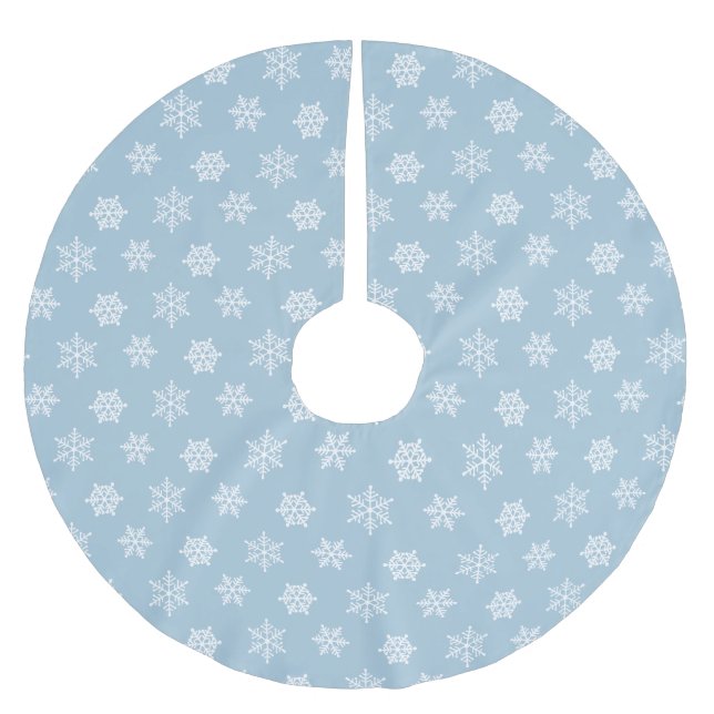 Elegante weiße Schneeflocken auf Light Blue Polyester Weihnachtsbaumdecke (Vorderseite)