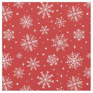 Elegante weiße Schneeflocken auf rotem Hintergrund Stoff