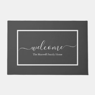 Elegante, weiße Schrift, Familienname Begrüßungstü Fußmatte