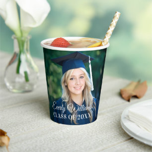 Elegante weiße Schrift Graduiertenfoto Pappbecher