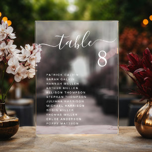 Elegante weiße Schrift Hochzeitstisch Sitzordnung Acryleinladungen