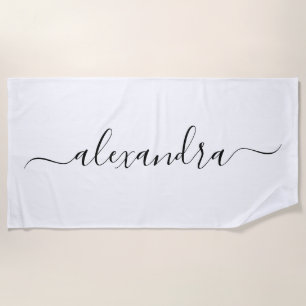 Elegante weiße Schrift Name Strand Handtuch