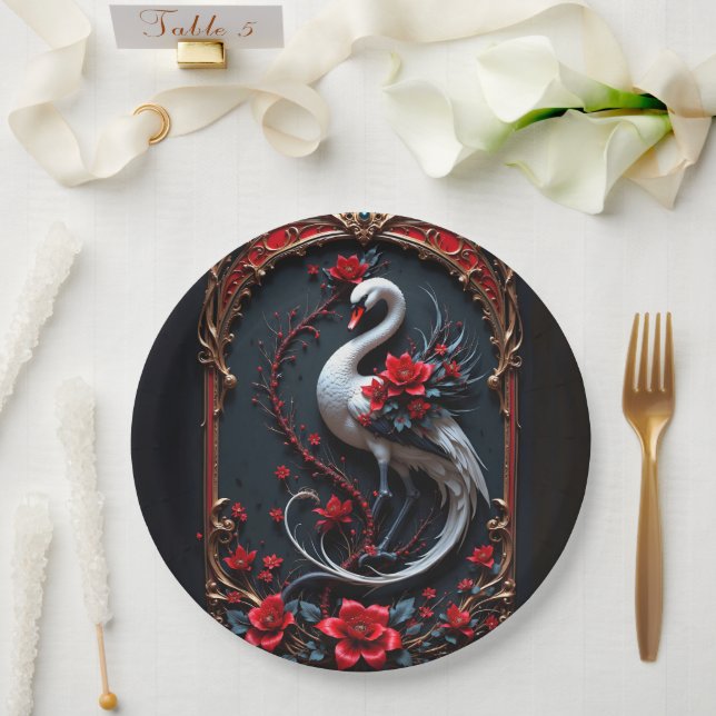 Elegante Weiße-Schwan-Hochzeitskollektion  Pappteller (Hochzeit)