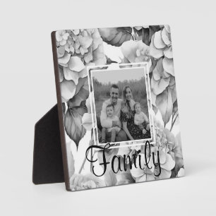 Elegante weiße, schwarze, blumenfarbene Aquarell Fotoplatte