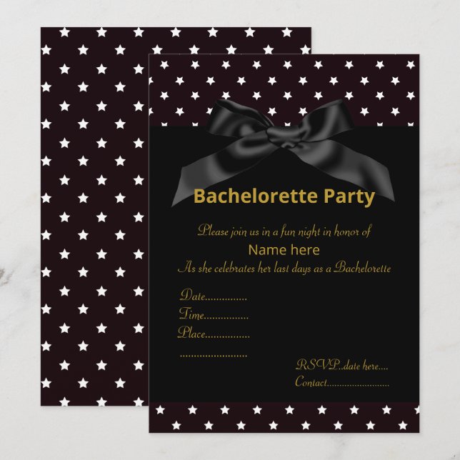 ELEGANTE WEISSE SCHWARZE BOW BACHELORETTE INVITE EINLADUNG (Vorne/Hinten)