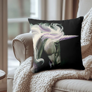 Elegante weiße schwarze Einhörner lila blau Kissen
