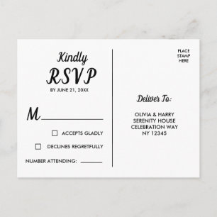 Elegante weiße schwarze RSVP-Postkarte Postkarte