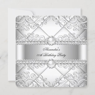 Elegante Weiße Silber-Spitze-Perlen-Geburtstagsfei Einladung