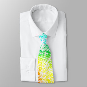 Elegante weiße Spitze auf Regenbogen-Abstrakt Krawatte