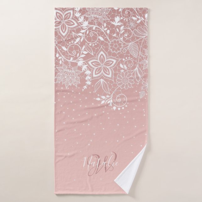 Elegante weiße Spitze mit Blumen und Badhandtuch Set (Badehandtuch)