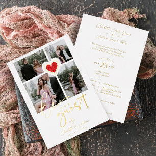 Elegante weiße Spitze rotes Herz 4 Fotos Sei unser Folieneinladung
