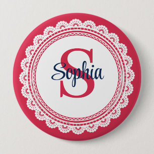 Elegante weiße Spitze und rote und marineblaue Ini Button