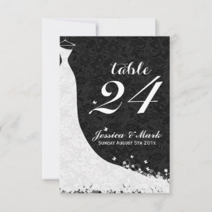 Elegante weiße Spitzen-Hochzeitskleid-Tischnummer Einladung